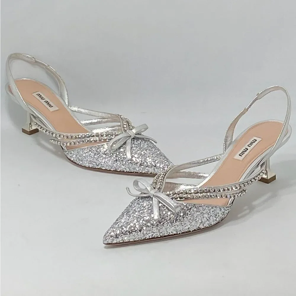 Miu Miu Jeweled Slingback Glitter Pumps size 37